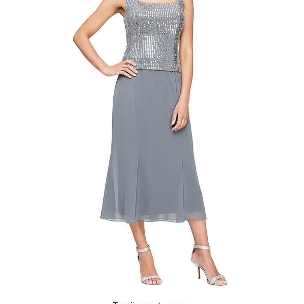 Alex Evenings Two Piece Pewter Sequin Dress.